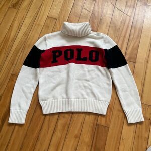 Polo Ralph Lauren Kids Sweater Size L 12-14 Cream Red Black Logo Knit